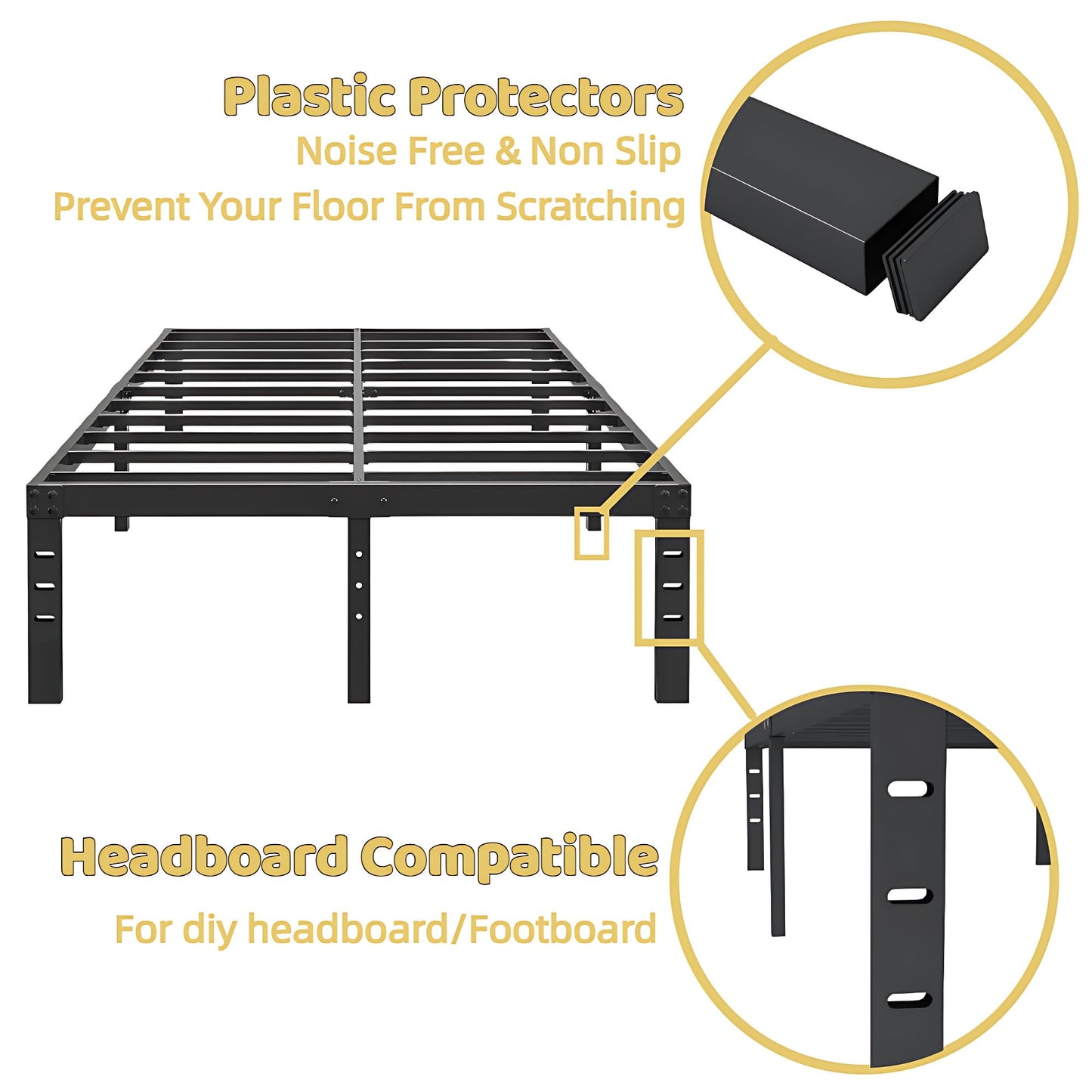 ALDRICH Metal Full Size Bed Frame - 16 Inch Tall Black Basic Steel Slats Platform, Easy Assembly Heavy Duty Noise Free Bedframes, No Box Spring Needed
