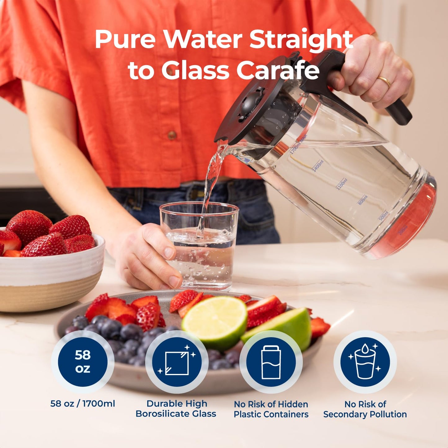 Bluevua RO100ROPOT Reverse Osmosis System Countertop Water Filter, 4 Stage Purification, Counter RO Filtration, 2:1 Pure to Drain, Purified Tap Water, Portable Water Purifier for Home