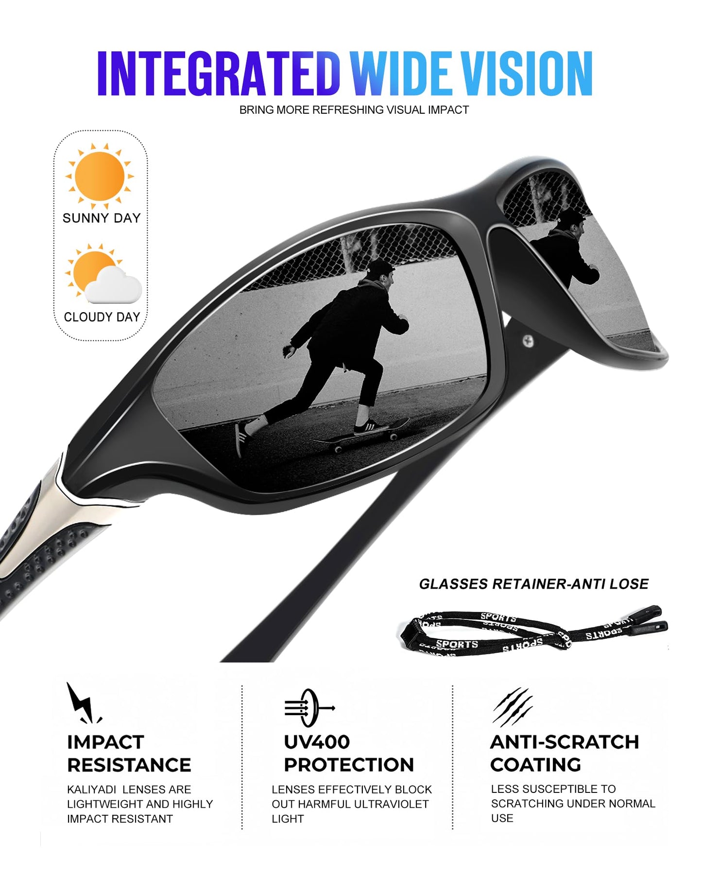 KALIYADI Polarized Sunglasses-Men Sports Sun-glasses: Mens Sunglasses Polarized UV Protection for Fishing Driving Cycling