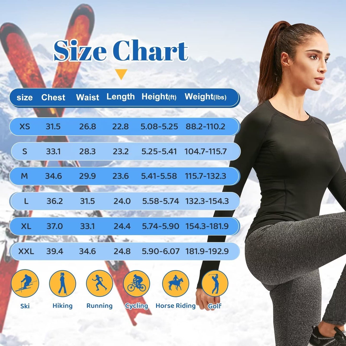 Womens Thermal Tops Long Sleeve Fleece Hiking Ski Base Layer Women Cold Weather Sports Gym Shirts Athletic Ladies Thermal Underwear Tops for Workout Running,Quick Dry Moisture Wicking 5021 Black S