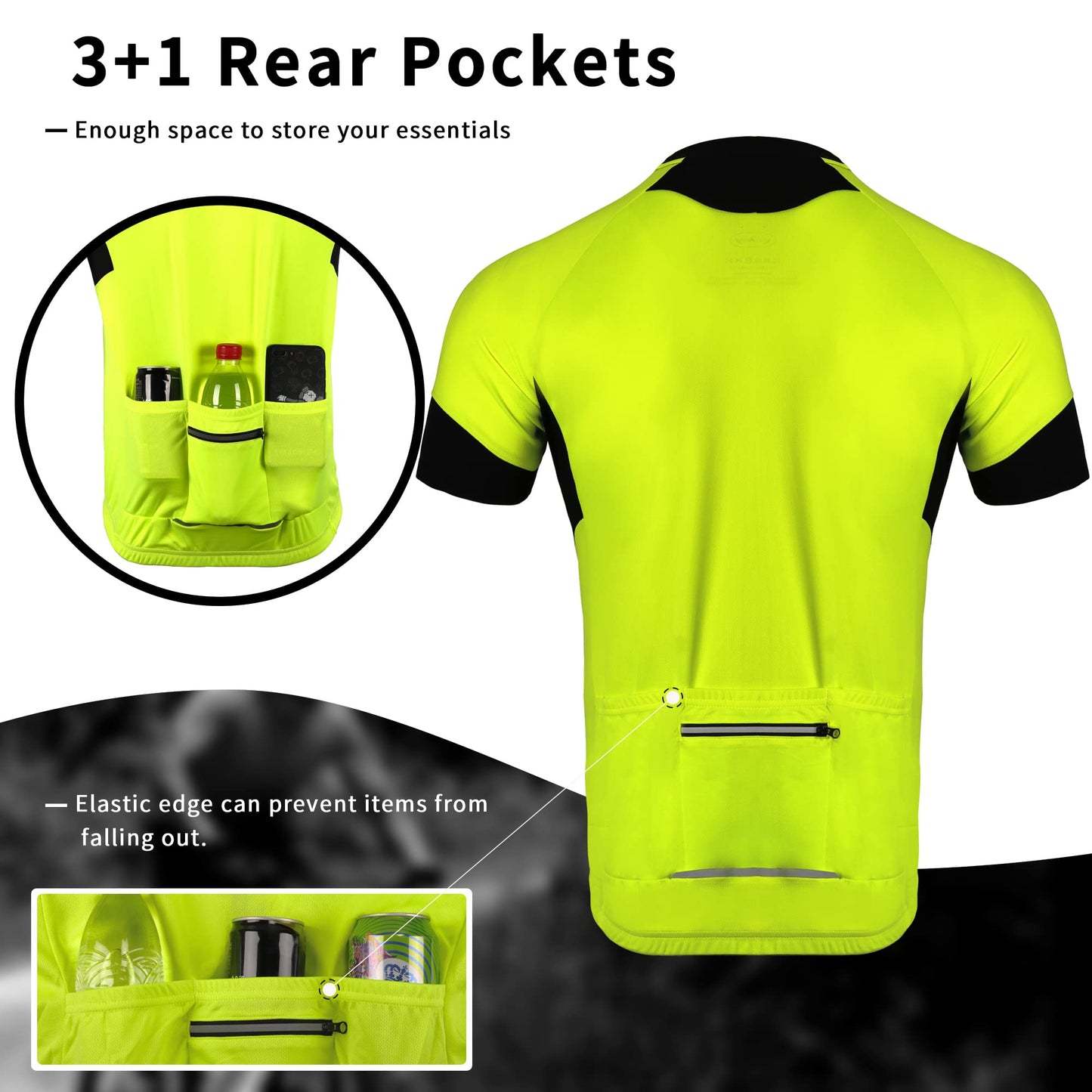 Dooy Cycling Jersey Mens Short Sleeve Bike Bicycle Shirts Biking Clothing Breathable Quick-Dry Shirt with Pockets(Yellow,Small)