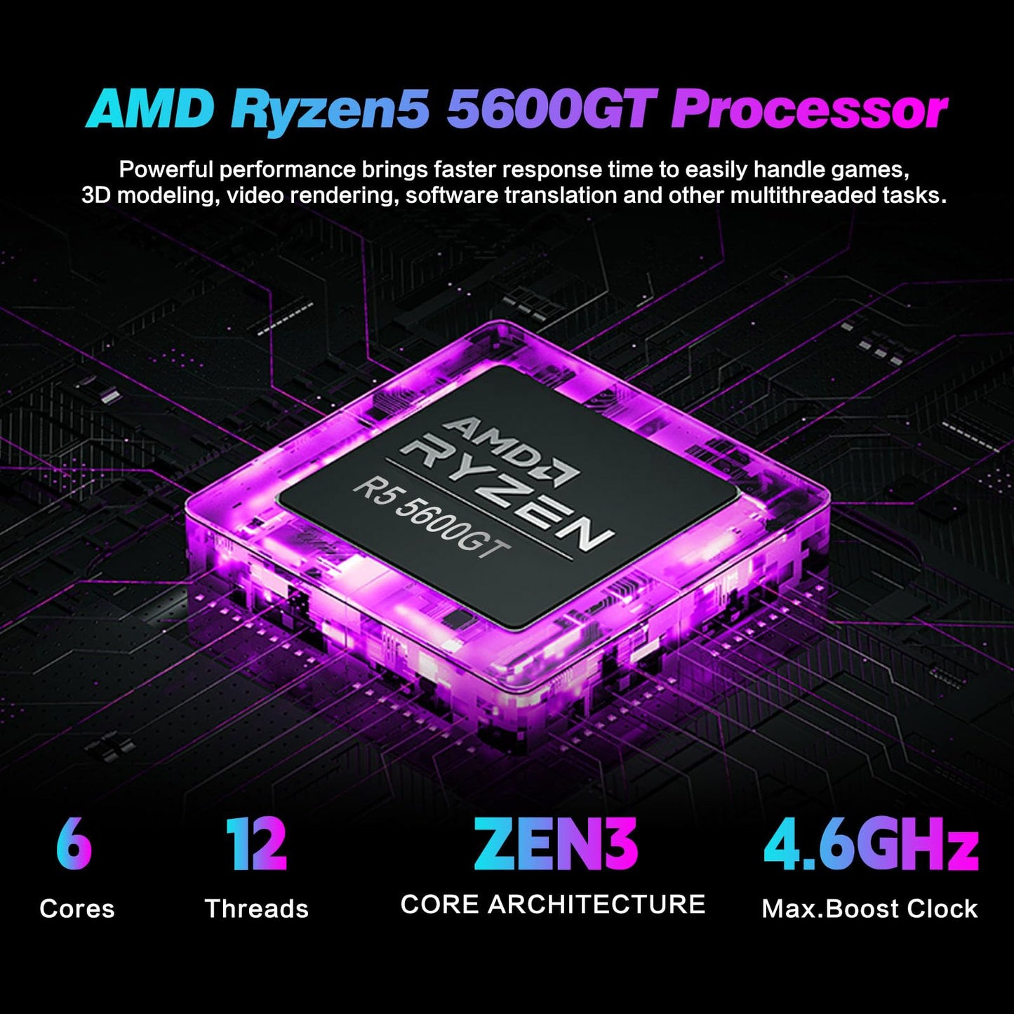 AEXPXO PC Desktop,AMD Ryzen 5 5600GT 3.6GHz,16GB DDR4 RAM 3200MHz,1TB NVME SSD,Supply WiFi/Bluetooth Support for Office, Light Entertainment, Video Editing