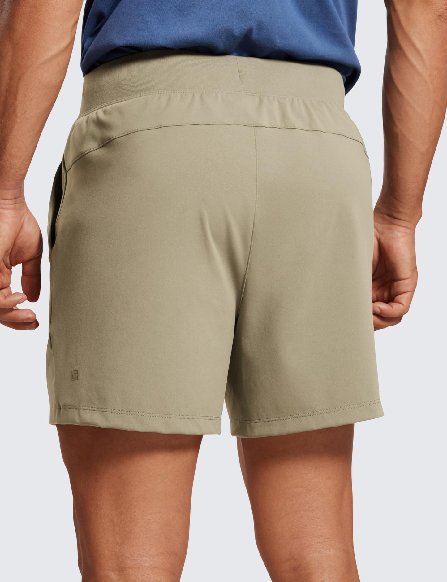 CRZ YOGA Men's Four-Way Stretch Workout Shorts - 5'' Soft Durable Casual Athletic Shorts with Pockets Gym Running Hiking Khali Barley Large