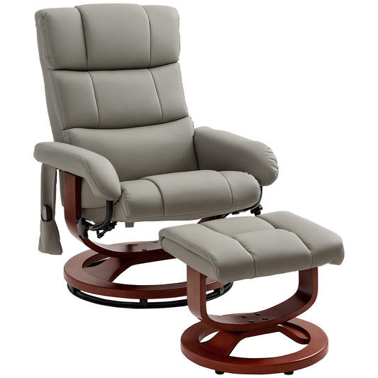 HOMCOM Massage Recliner Chair with Ottoman, Swivel Recliner and Footrest, Faux Leather Reclining Chair with Remote Control, 10 Vibration Point and Side Pocket, Gray