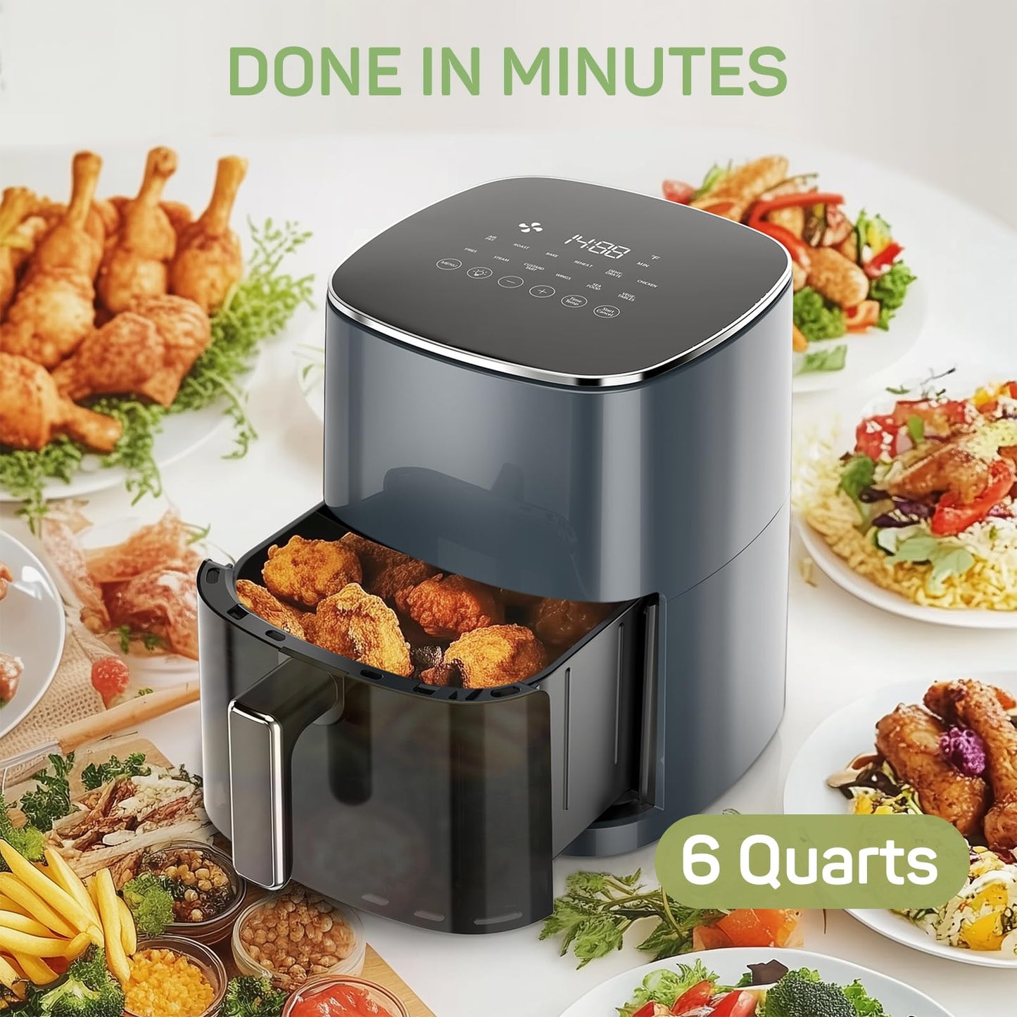 Air Fryer, 6-Quart with Viewing Window, 12-in-1 Functions - Air Fry, Roast, Reheat, Dehydrate, Bake, Steam, and More, 400ยฐF Max Temperature