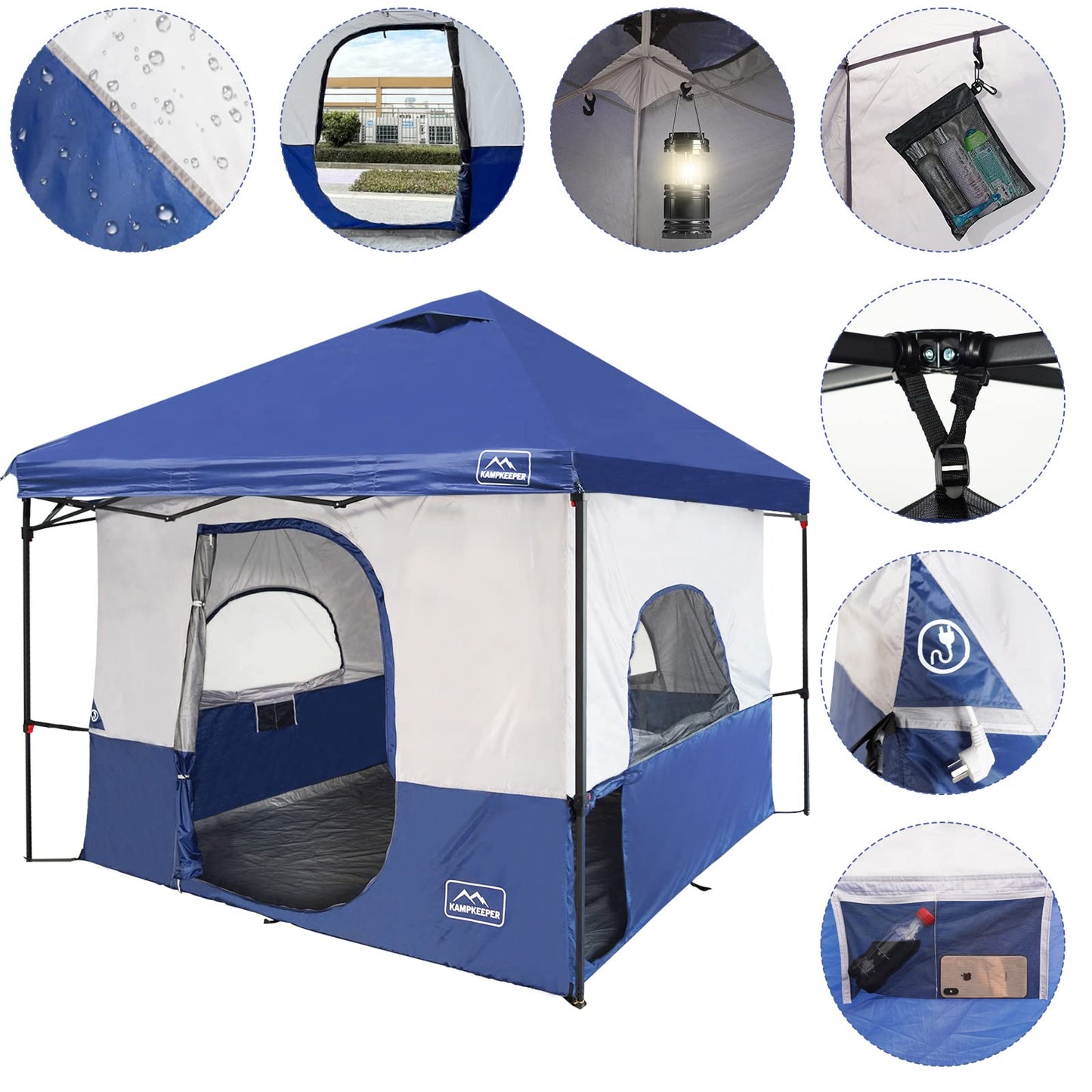 KAMPKEEPER Camping Inner Tent, Converts 10'x10' Straight Leg Pop Up Canopy into Camping Tent, with 1 Dog Hole–Fully Vented Roof(Canopy & Frame NOT Included), Navy Blue