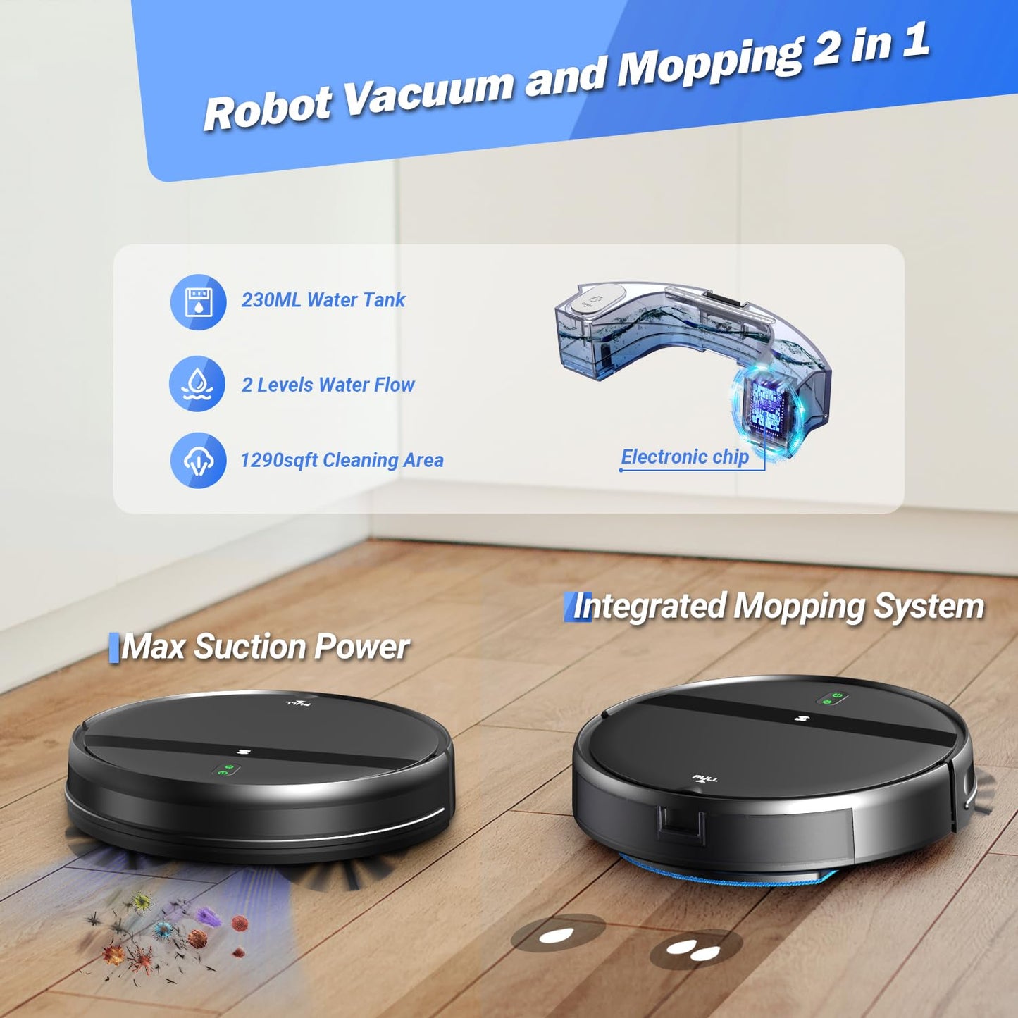Kilgone Robot Vacuum and Mop Combo, Tangle-Free Powerful Suction, Robotic Vacuum Cleaner - Alexa & App Scheduling, Long Runtime, Automatic Robot Vacuum Cleaners for Home