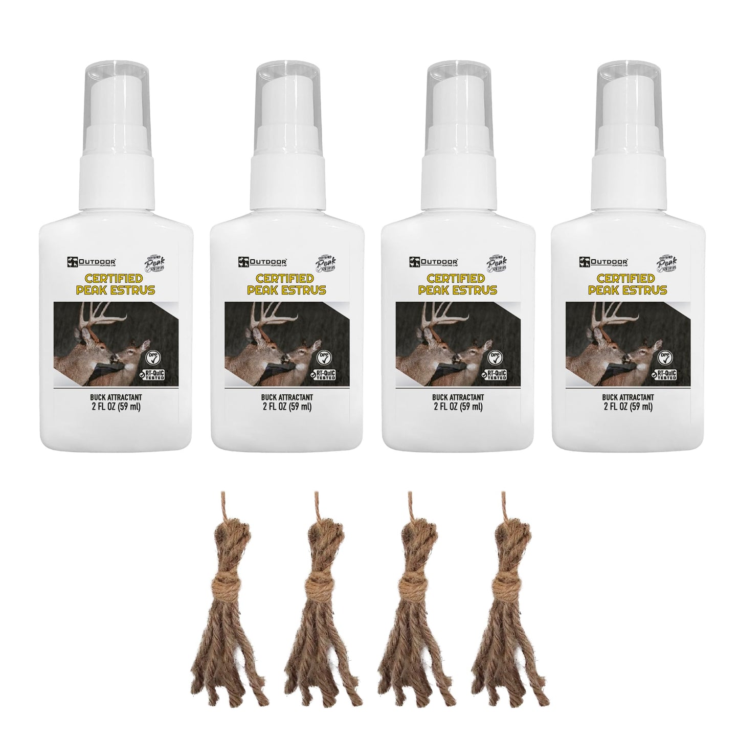 Certified Peak Doe Estrus Spray | 2 oz | 4 Bottles | Doe in Heat Urine for Hunting | Drag N’ Drip Included | Deer Scents