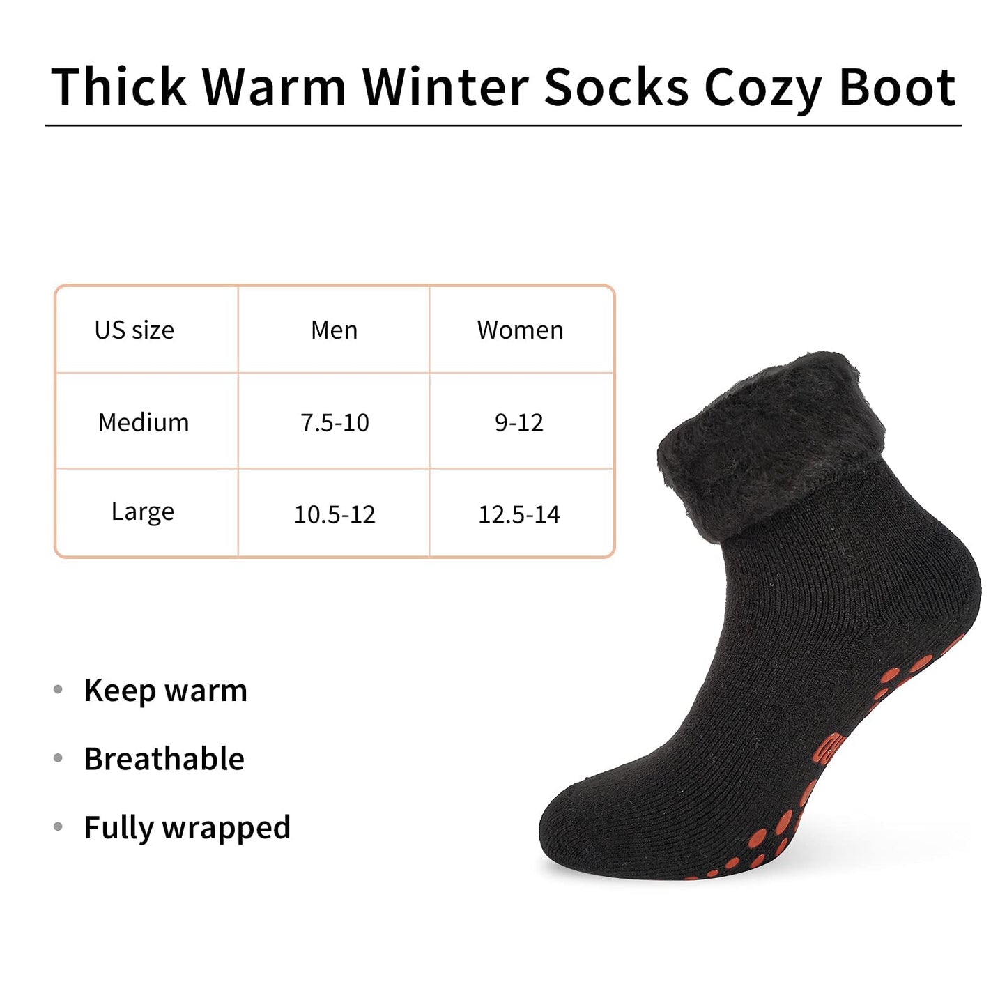 NOVAYARD 3 Pairs Non Slip Thermal Socks Hospital Slipper Crew Grip Cozy Wool socks Men Women(Black+Grey,Medium)