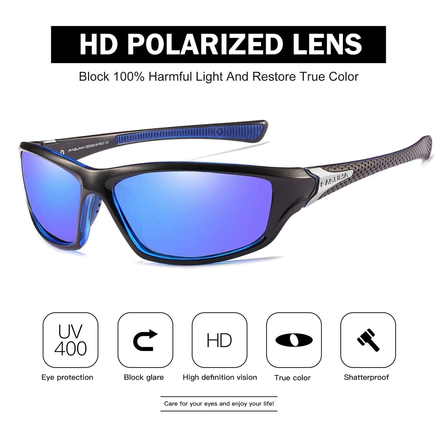 FAGUMA Sports Polarized Sunglasses For Men Cycling Driving Fishing 100% UV Protection