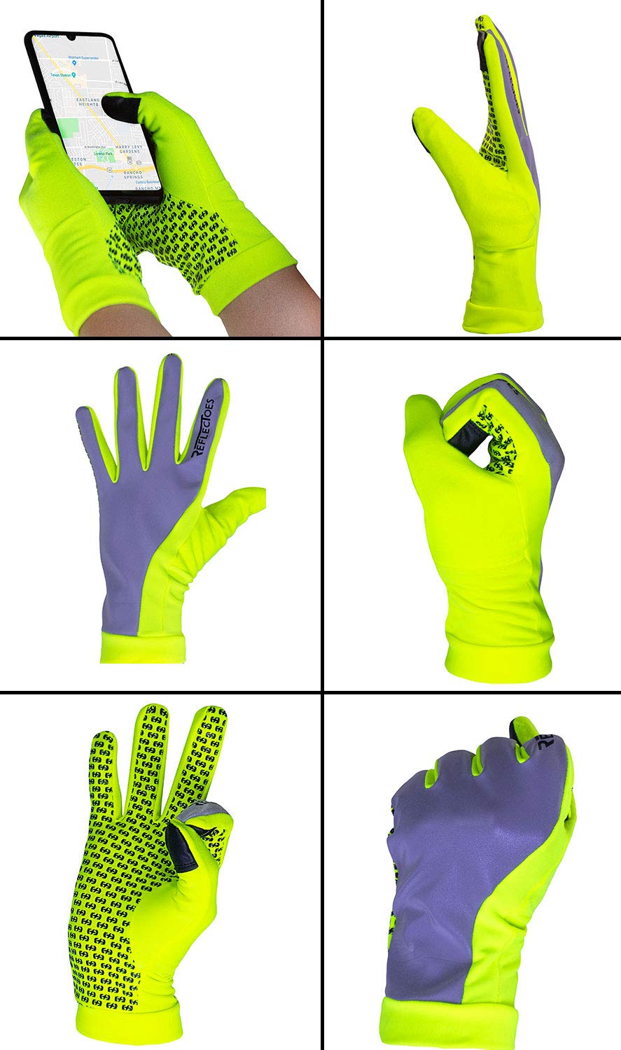ReflecToes Reflective Running Gloves - Touchscreen - Lightweight Hi Vis Winter Running Gear for Cold Weather Jogging At Night (M)