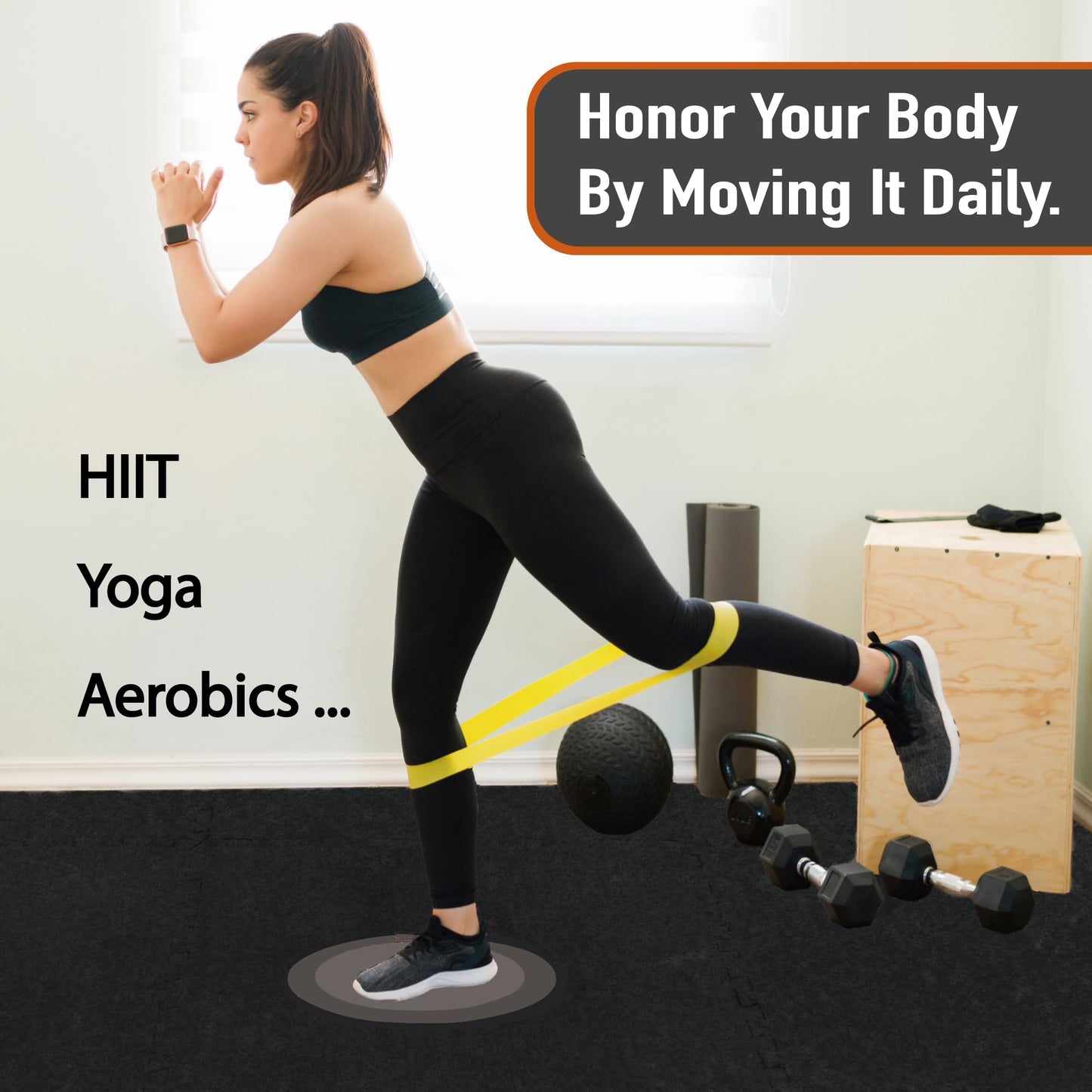 AIRHOP 0.56in Thick 24 Sq Ft Exercise Equipment Mats, 6 Tiles Upgraded Rubber Top with High Density EVA Foam, Large Interlocking Puzzle Gym Flooring for Home Gym, Heavy Weight Workout,Black & Blue