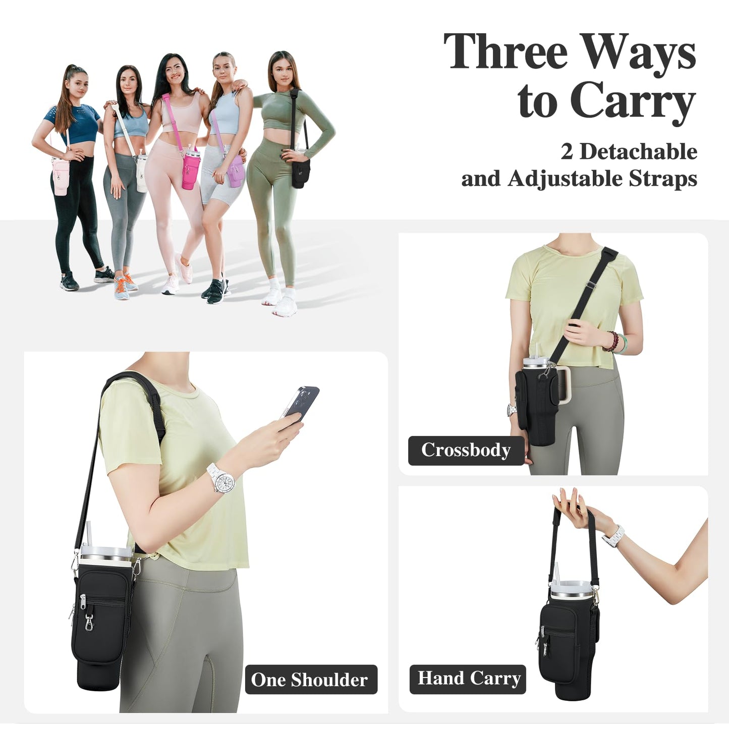 linmaya Water Bottle Carrier Bag with Phone Pocket for Stanley Cup 40/30oz,Insulated Neoprene Water Bottle Holder Cross-boday Bag with Adjustable Shoulder & Handheld Strap Stanley Cup Accessories