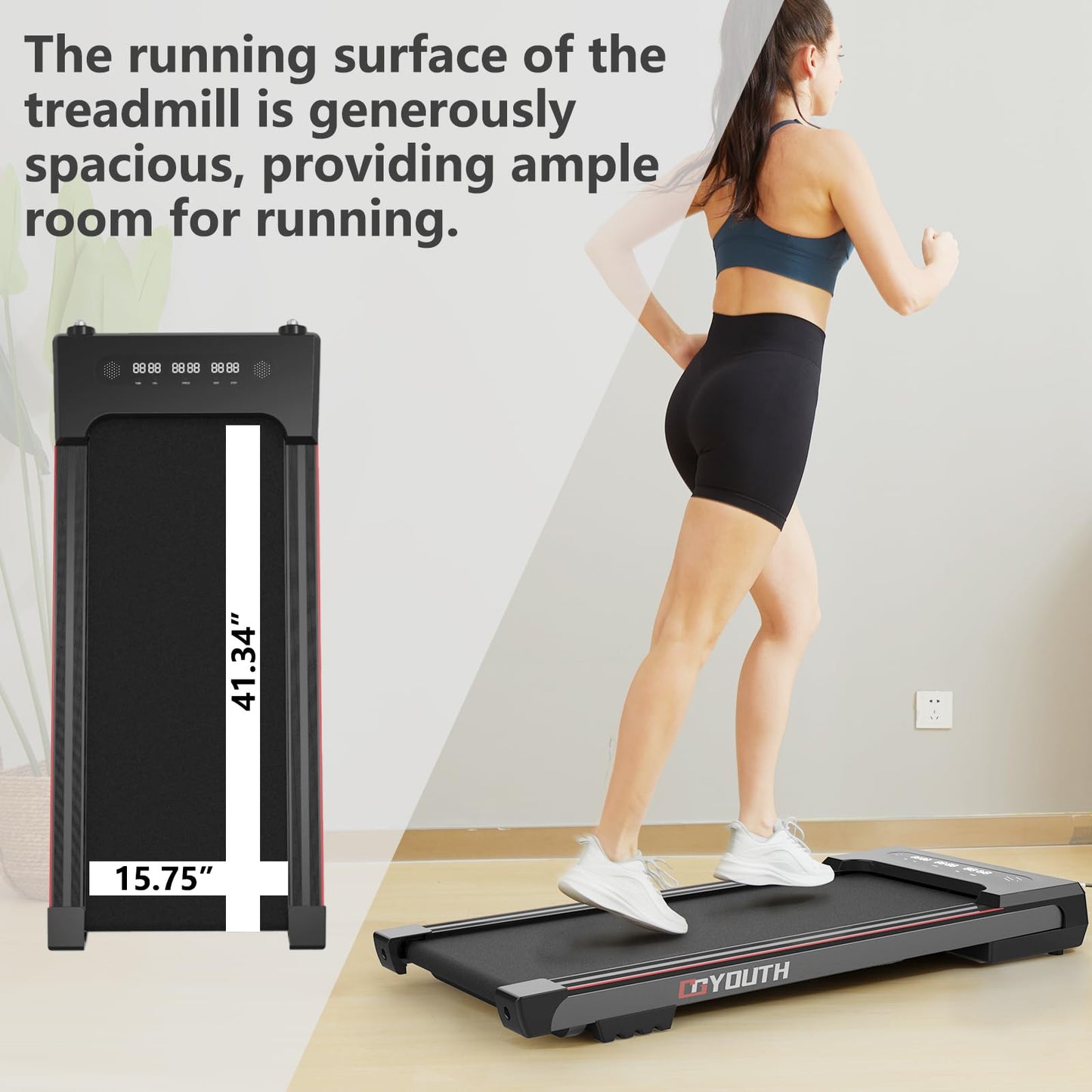 GOYOUTH Under Desk Treadmill, Medium Walking Pad for Home & Office, 12 HIIT Programs, Installation-Free, 300 lbs Capacity, 2.25HP