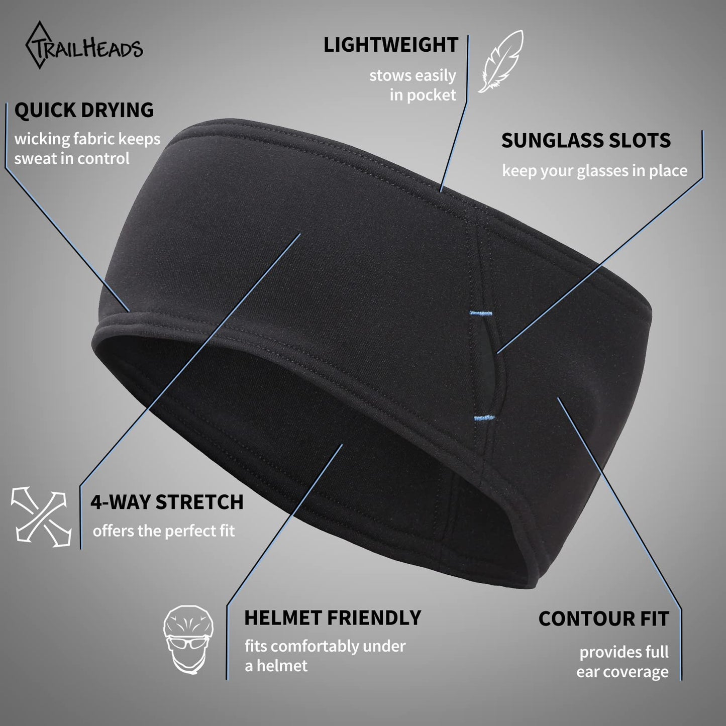 Running Headband with Sunglass Slots | Winter Headband | Sports Headband for Men and Women - Black