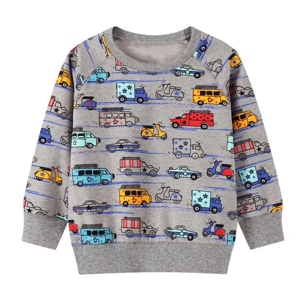 Akyzic Boy Dinosaur Sweatshirts Toddler Long Sleeve Cotton Pullover Cartoon T-Shirts Sport Top Tee For Kids 2-7T car-8072-100/3t
