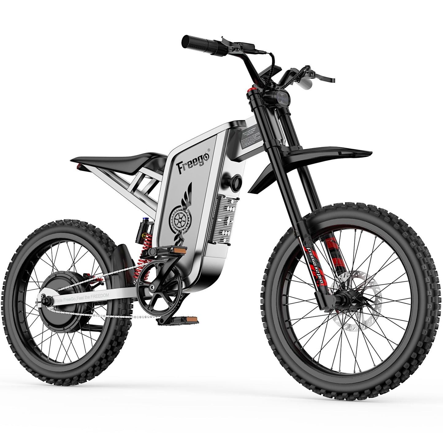 Freego Electric Dirt Bike for Adults, X2 Pro Electric Motorcycle 6000W(Peak) Motor 1800wh Battery,7 Speed 50MPH Off Road Electric Bicycle,19x2 Tire Full Suspension Hydraulic Brake Half Throttle