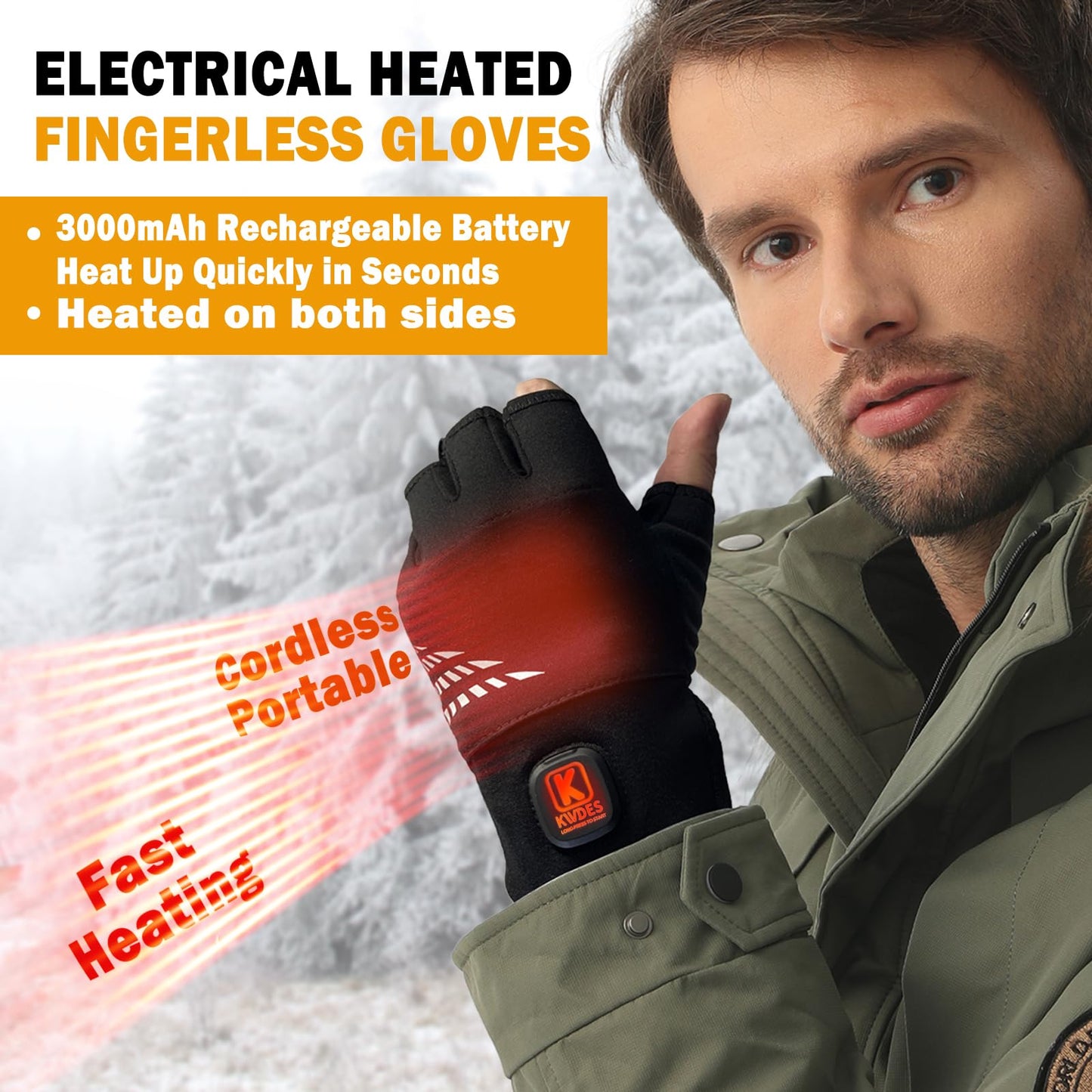 Kivdes Heated Gloves Fingerless for Women Man Rechargeable Electric Touchscreen Wearable Cold Winter Work Arthritis Pain Relief Hand Warmers Hot Compress Reusable (M)