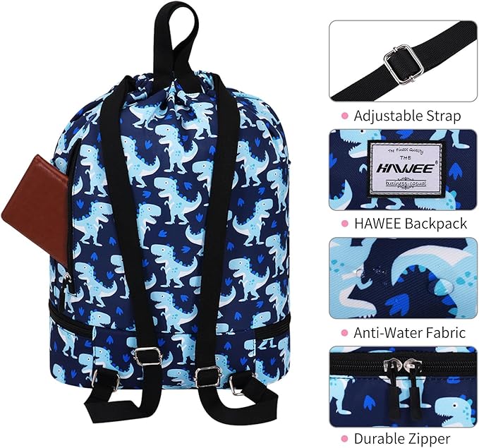 Dry Wet Drawstring Backpack with Shoe Compartment for Women Adjustable Gym Bag