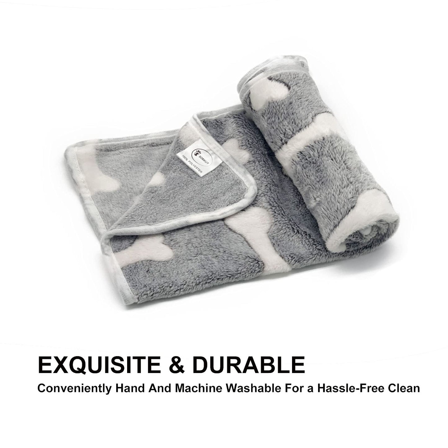 1 Pack 3 Puppy Blankets Super Soft Warm Sleep Mat Grey Cute Print Fluffy Fleece Pet Flannel Throw Dog Blankets for Small Dogs Cats,Star&Bone&Love- Small (23"x15")