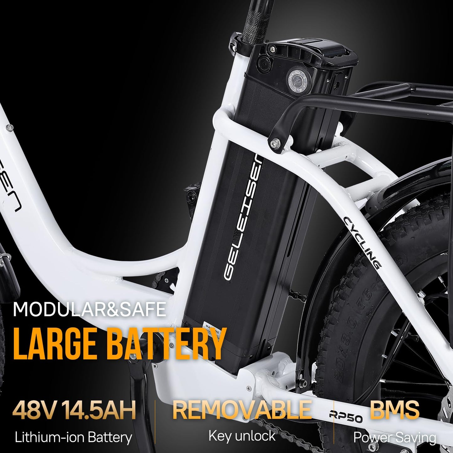 Electric Bike for Adults, RP50 1000W Peak Ebike, Up to 65Miles, 20''×3.0 Fat Tire Adult Electric Bicycle with 696Wh Removable Battery, 25MPH Commuter Cargo E bike, 7 Speed Gear and Front Suspension