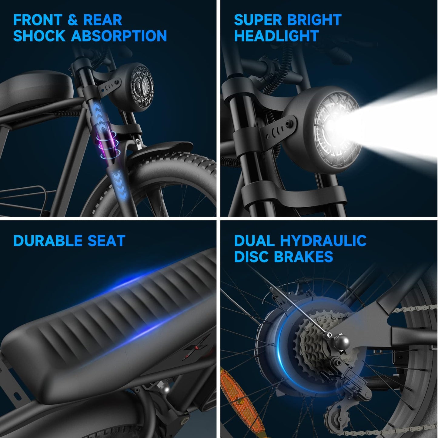 Retro Electric Bike for Adults,1000W-1600W(Peak Power) Electric Dirt Bike,35MPH 60Miles E Bikes, 20" Fat Tire Adult Electric Bicycle with 48V 18.9AH Battery, 7 Speed E Bike