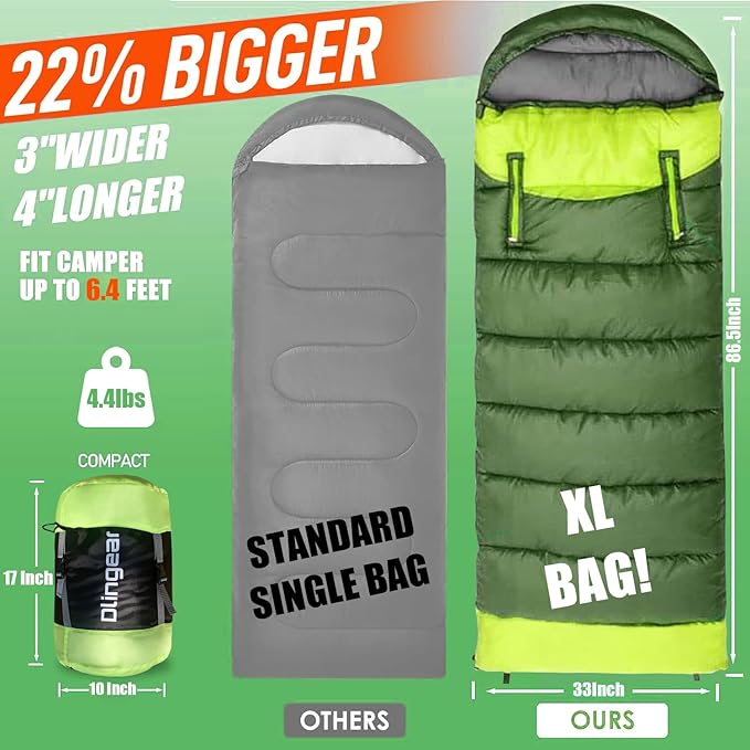 0 Degree Sleeping Bags for Adults Kids Cold Weather & Warm XL Large Waterproof Wearable Compact Sleeping Bag Temp Range (32F-59F) 4.3 lbs for Winter Summer Camping Hiking and Travel