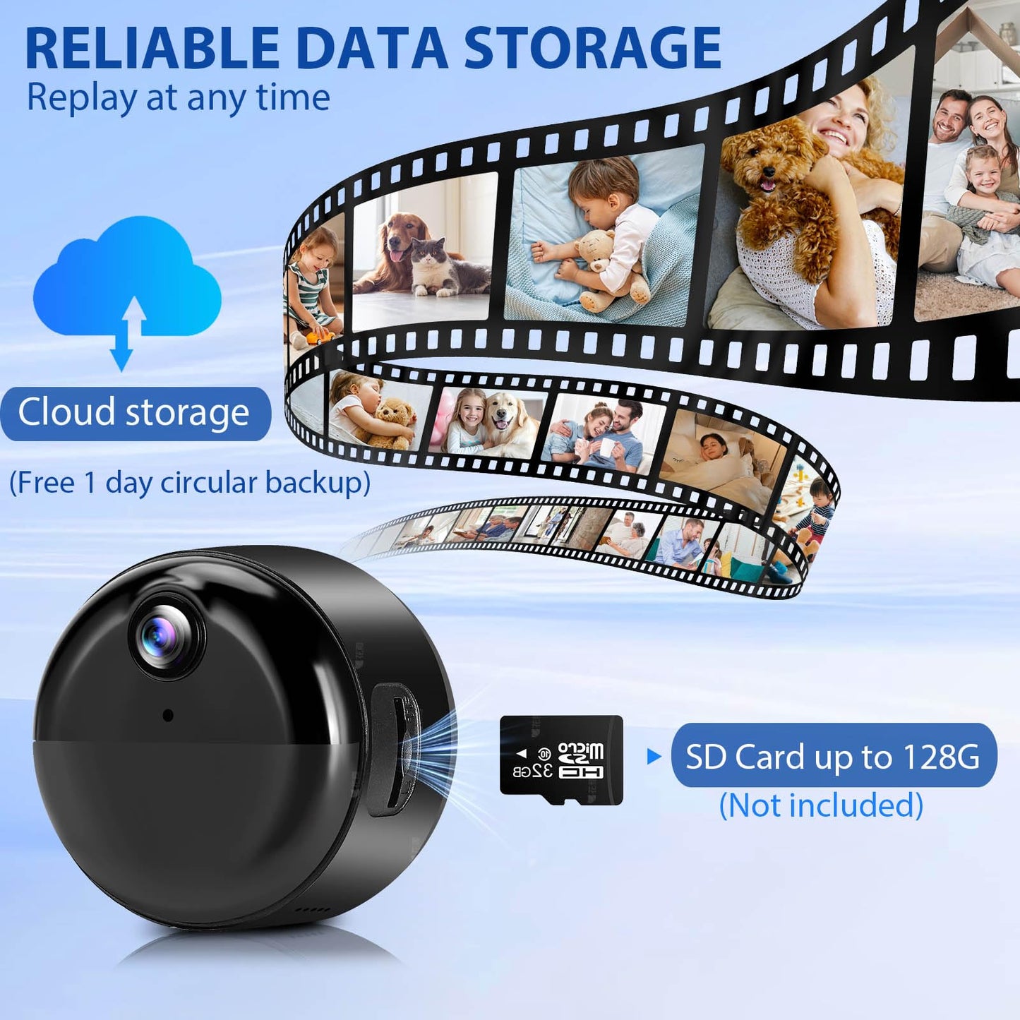 Mini Camera, Wireless Small Nanny Cam Hidden Camera for Home Security, 90 Days Battery Life, Auto Night Vision, Magnetic Installation, PIR Motion Detection,Cloud & Local SD Card Storage with Replay