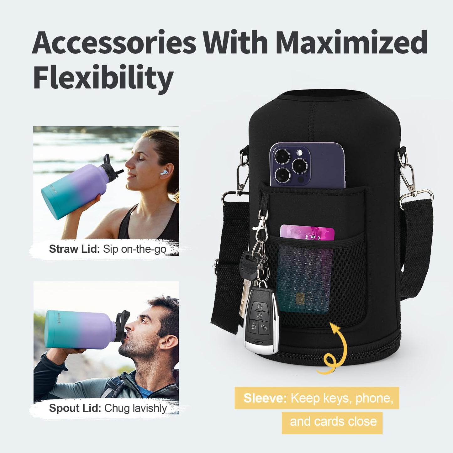 WixByti 64 oz Insulated Water Bottle with Straw (Cold for 48 Hrs), Half Gallon Stainless Steel Triple Wall Vacuum Sports Water Jug, Leakproof Hydro Cup Flask with Straw Spout Lids & DIY Stickers