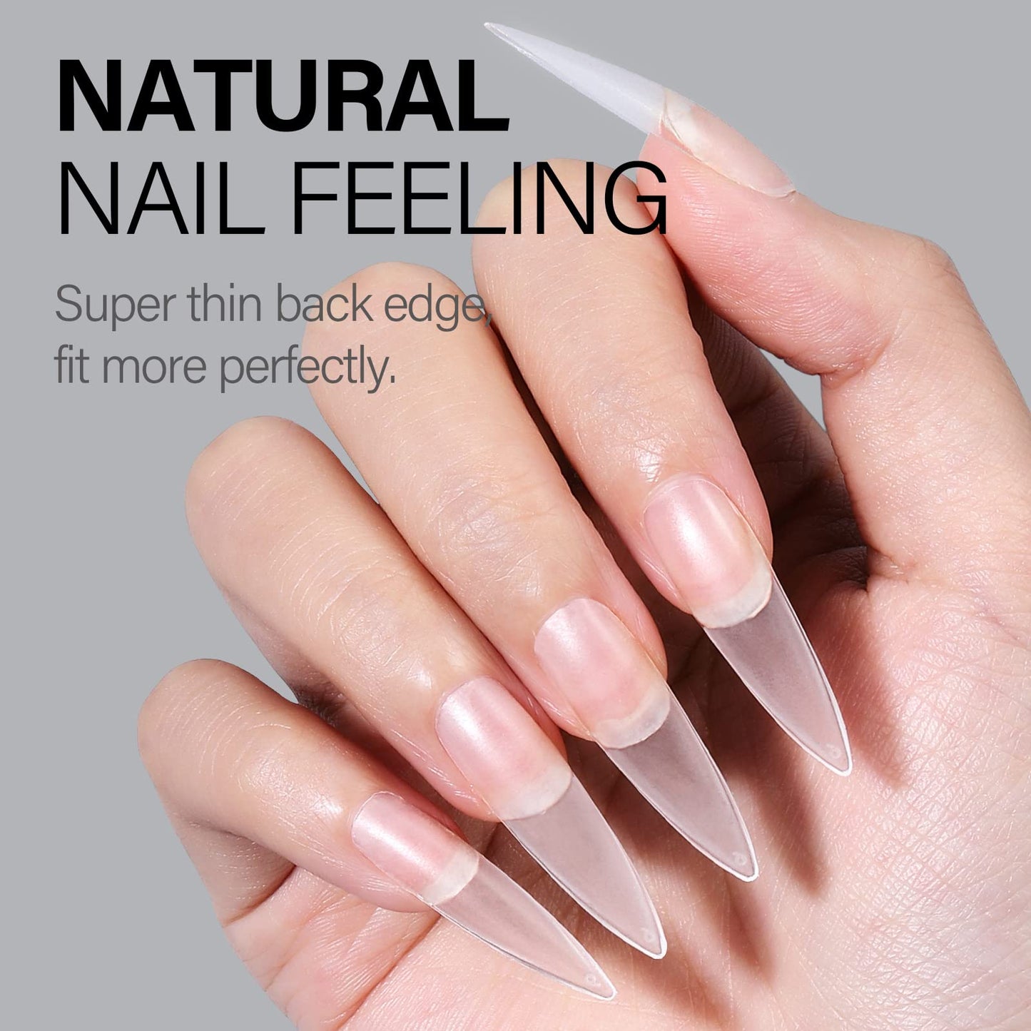 AILLSA Long Stiletto Nail Tips - Upgraded Matte Gel Full Cover Nails Tips No Filed, 240Pcs Pre-shaped Gelly Tips Acrylic Clear False Press On Soft Nail Tip for Soak Off Nail Extension 10 Sizes