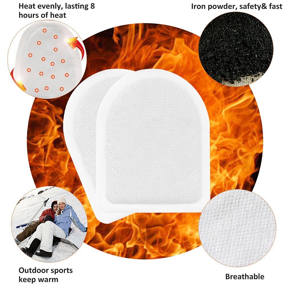 WORLD-BIO Body Warmers with Adhesive Backing 10 Packs & 10 Pairs Adhesive Toe Warmers - Long Lasting Safe Natural Odorless Air Activated Heat Pack Gives 8 Hours Warm