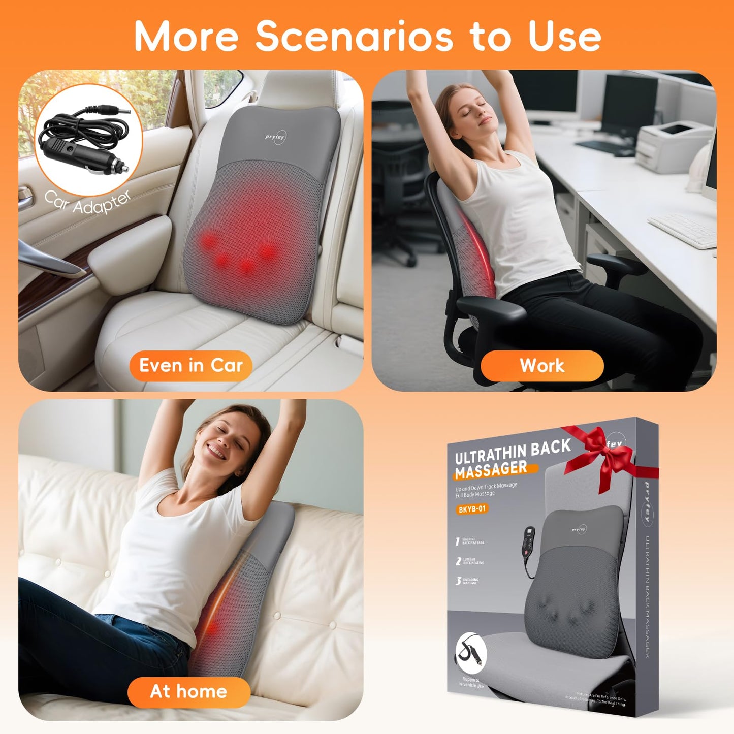 Back Massager, Ultrathin Rolling Up and Down Back Massage with Heat 4D Kneading & Red Light Therapy for Pain Relief Deep Tissue,Shoulder Massager Gift for Men Women Parents Relaxation at Car,Grey
