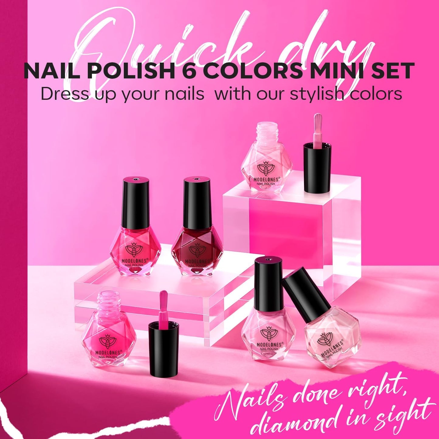 modelones Pink Nail Polish 6 Colors Hot Pink Tones Neon Shades Magenta Light Soft to Dark 2025 Spring Nail Art Design for Women Girl Nail Lovers Valentine's Day Gift Salon DIY Manicure Kit
