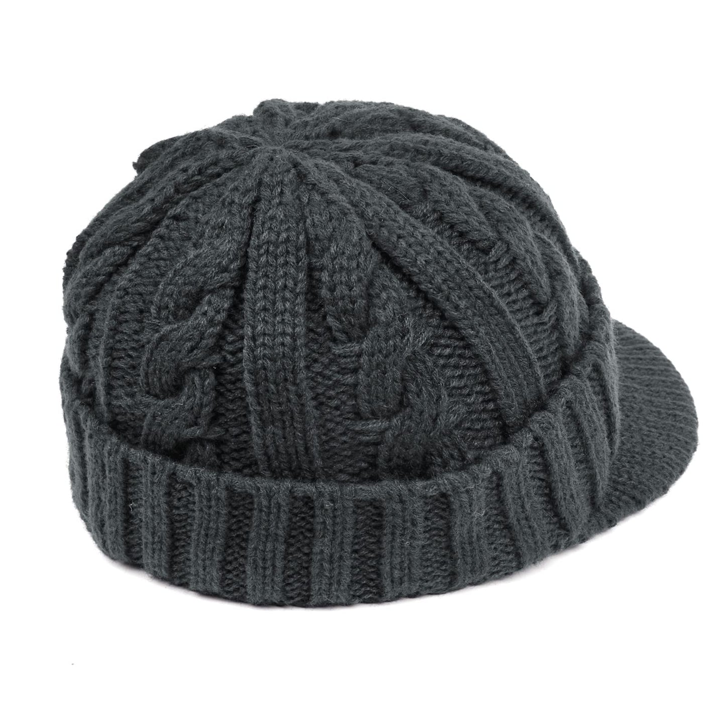 Clakllie Winter Visor Beanie Hat for Men Women Brim Knit Skully Hats Billed Skull Cap Thick Vintage Knitted Beret,Gray