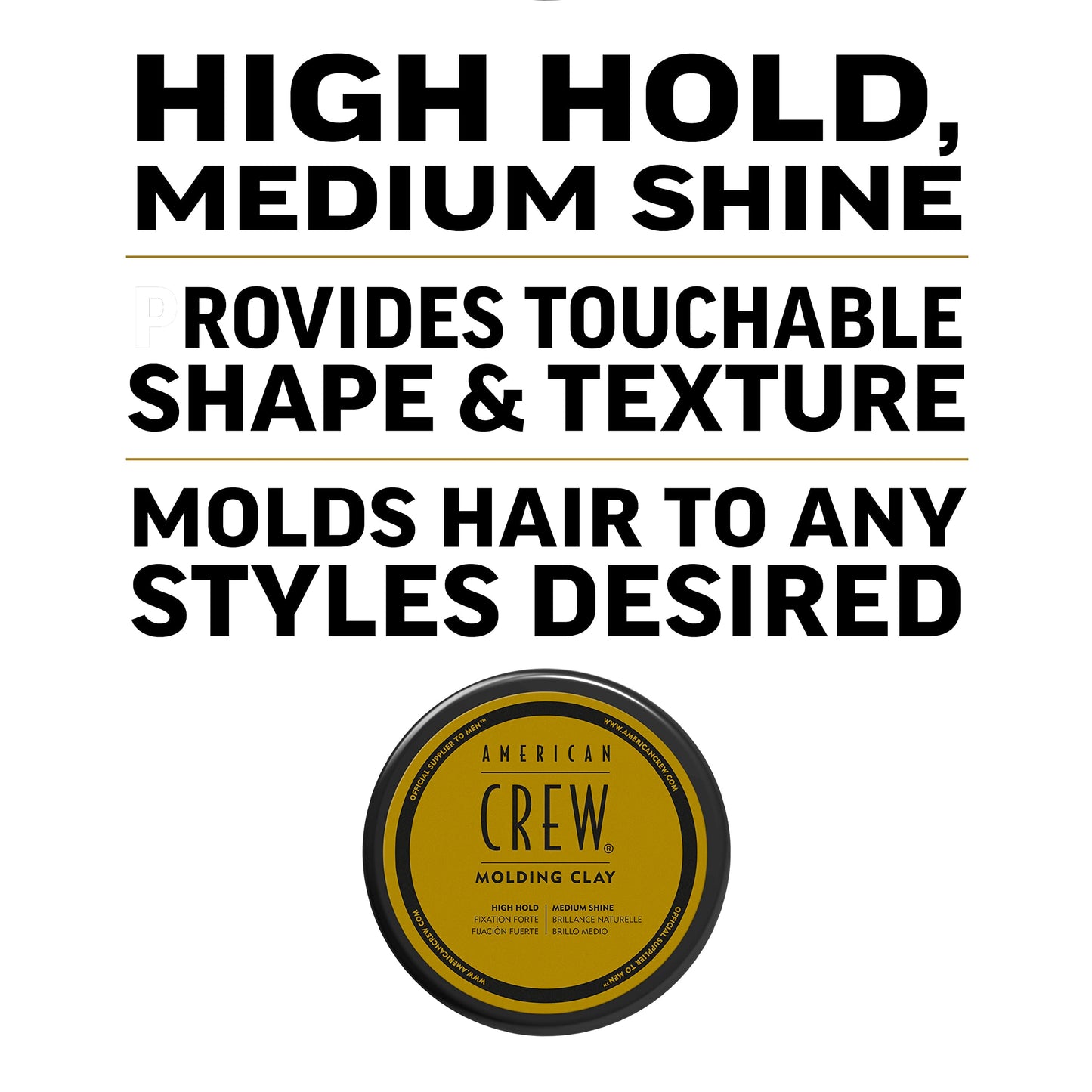 American Crew Men's Hair Molding Clay, Like Styling Gel with Strong Hold & Medium Shine, 3 oz