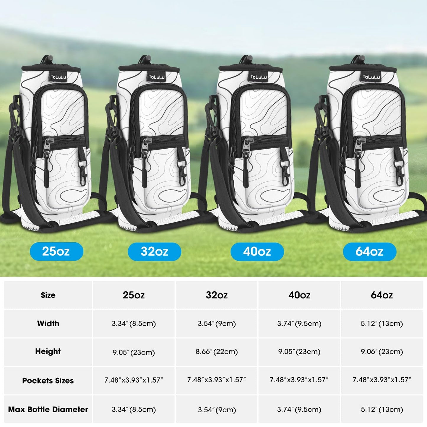 25/32/40oz Water Bottle Carrier Bag Pocket, Crossbody Insulated Neoprene Adjustable Shoulder Strap Water Bottle Pouch Case, Water Bottle Holder Sling Sleeve for Walking Hiking Travelling, Arts White