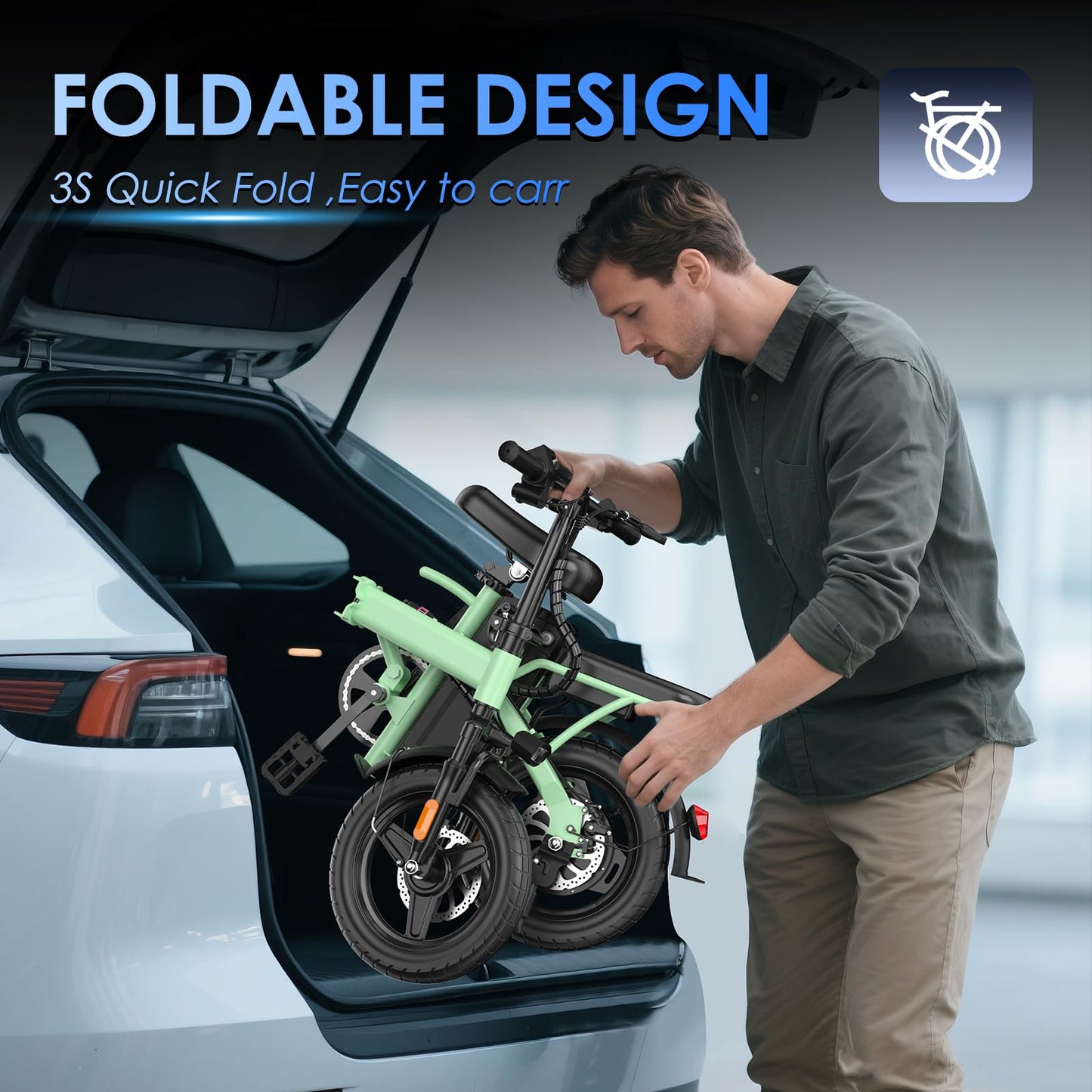 E14 Folding Electric Bike for Adults 500W Peak Motor, Foldable E Bike 14" Electric Bicycles with 48V 13Ah Removable Battery UL 2849 Certified, 25 Miles PAS Range, Mini Ebikes for Teens (E14 Green)