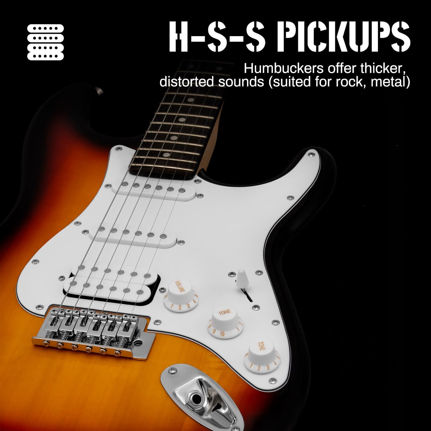 AODSK Electric Guitar with Amp Beginner Kit 39 Inch Solid Body Full Size,All Accessories,Digital Tuner,Six Strings,Four Picks,Tremolo Bar,Strap,Gig Bag,Starter kit (Blue-HSS)