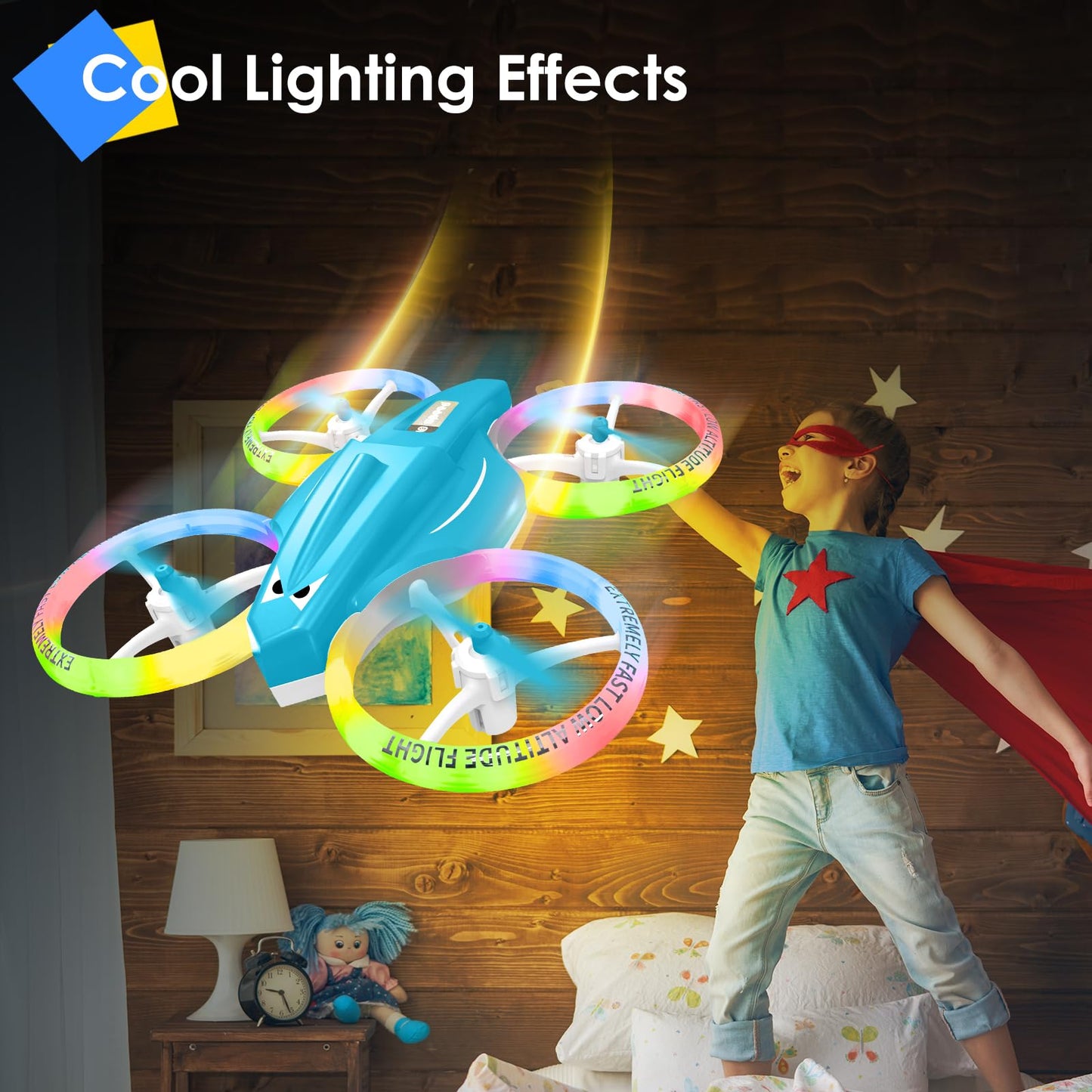 Lisoco Drone, Mini Drone for Kid and Beginner with Led Light, Small Indoor Rc Drone with 360 Flip, 2 Batteries, One Key Take Off Landing, Kids Flying Toy Gift for Boy and Girl(Light Blue)