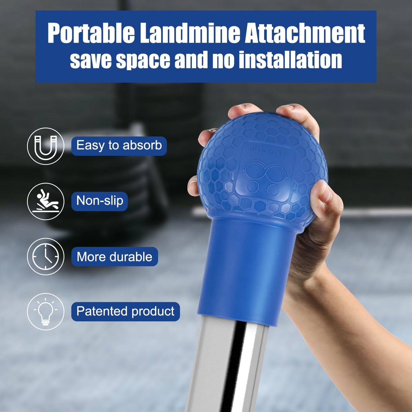 HXD-ERGO Landmine Attachment for Barbell, Barbell Bomb for Press, Row, Spin, Split Squats, Natural Rubber Barbell Landmine Attachments, T Bar Row Attachment Fits 2 Inch Olympic Bars(Blue)