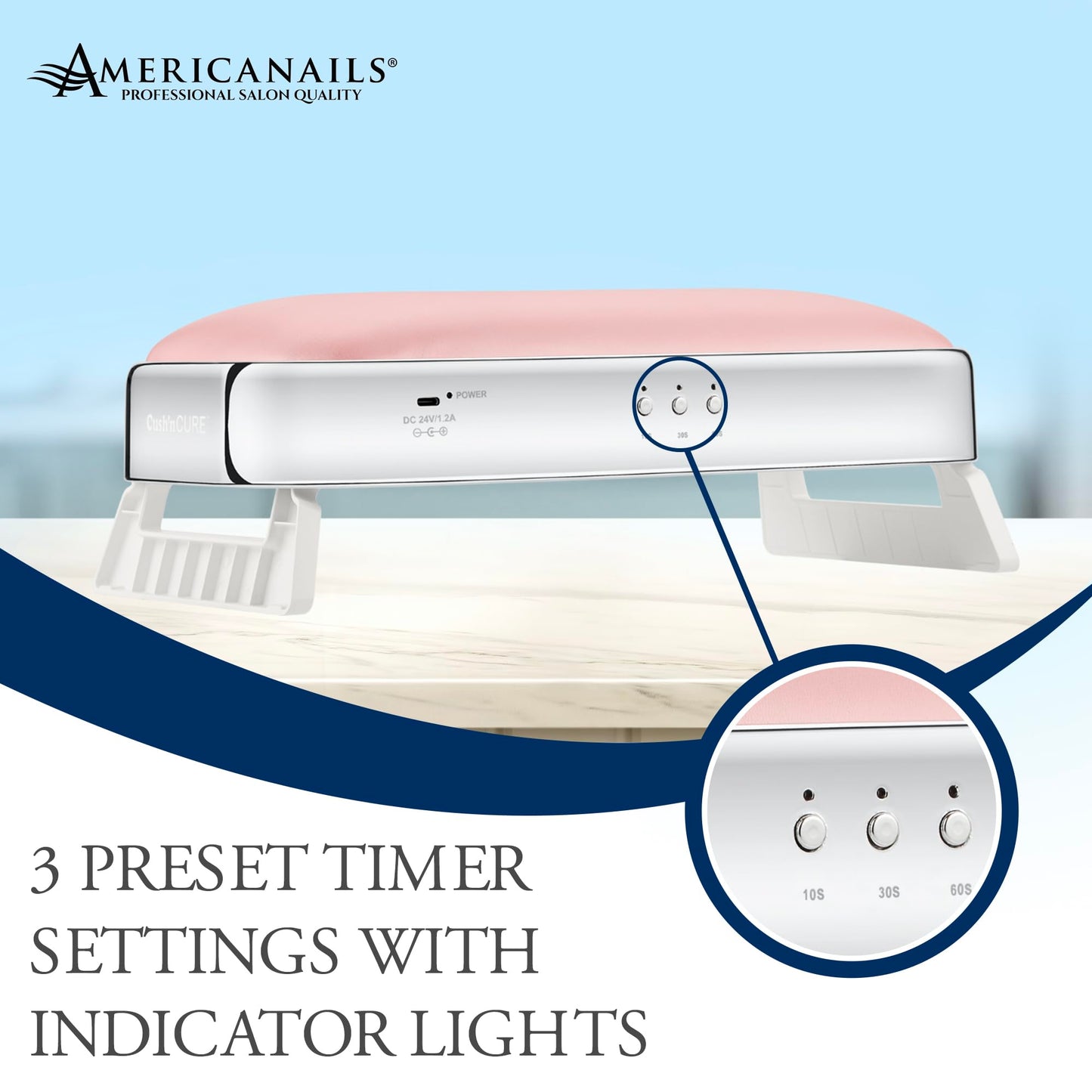 Americanails Cush'n Cure LED Nail Curing Lamp with Armrest, USB Type-C Power Input, Acetone-Resistant Finish, and Soft, Easy-to-Clean Armrest Cushion