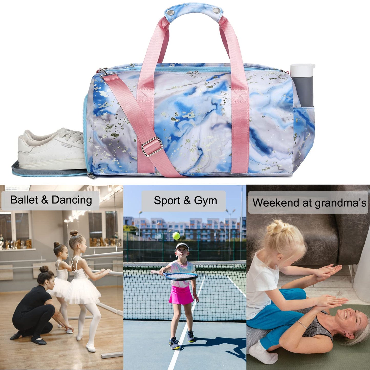 Octsky Sports Gym Bag Teens Dance Bag Gymnastics Bag Carry On Weekender Bag with Shoe Compartment and Wet Pocket