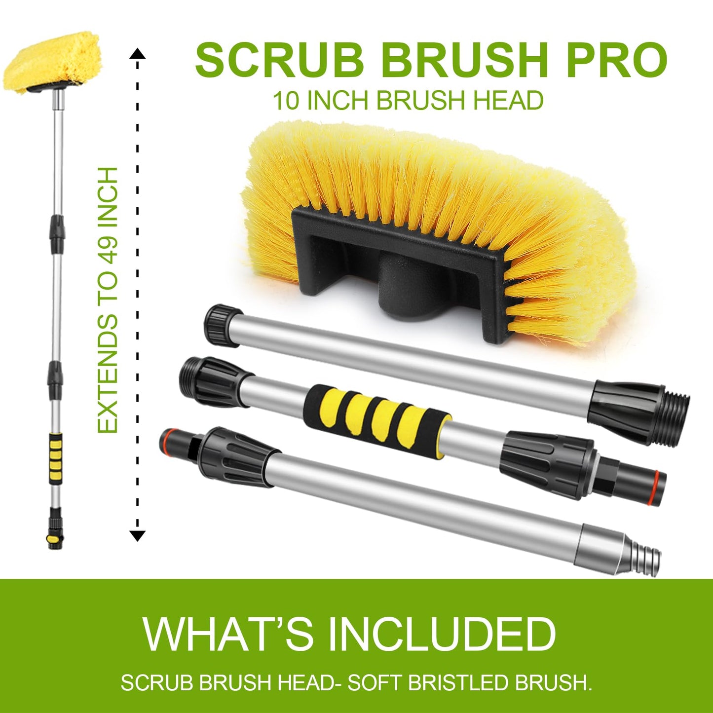 Anyyion 49 Inch Car Wash Brush with 10 Inch Soft Bristle, On/Off Switch for Car Truck Boat Washing Brush, Perfect for Cleaning House Siding, Auto Cars, Trucks, SUV, RV, Floors and More!