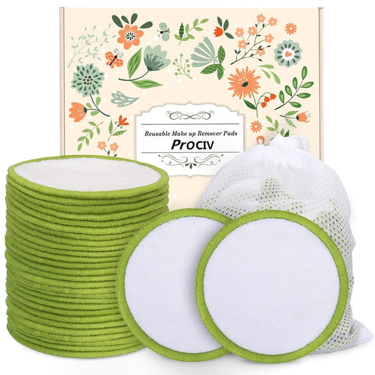 Reusable Makeup Remover Pads - 18 Packs Organic Reusable Cotton Rounds with Washable Laundry Bag for Toner Eco-Friendly Bamboo & Cotton Reusable Cotton Pads for Face All Skin Types (Blue-White-Green)