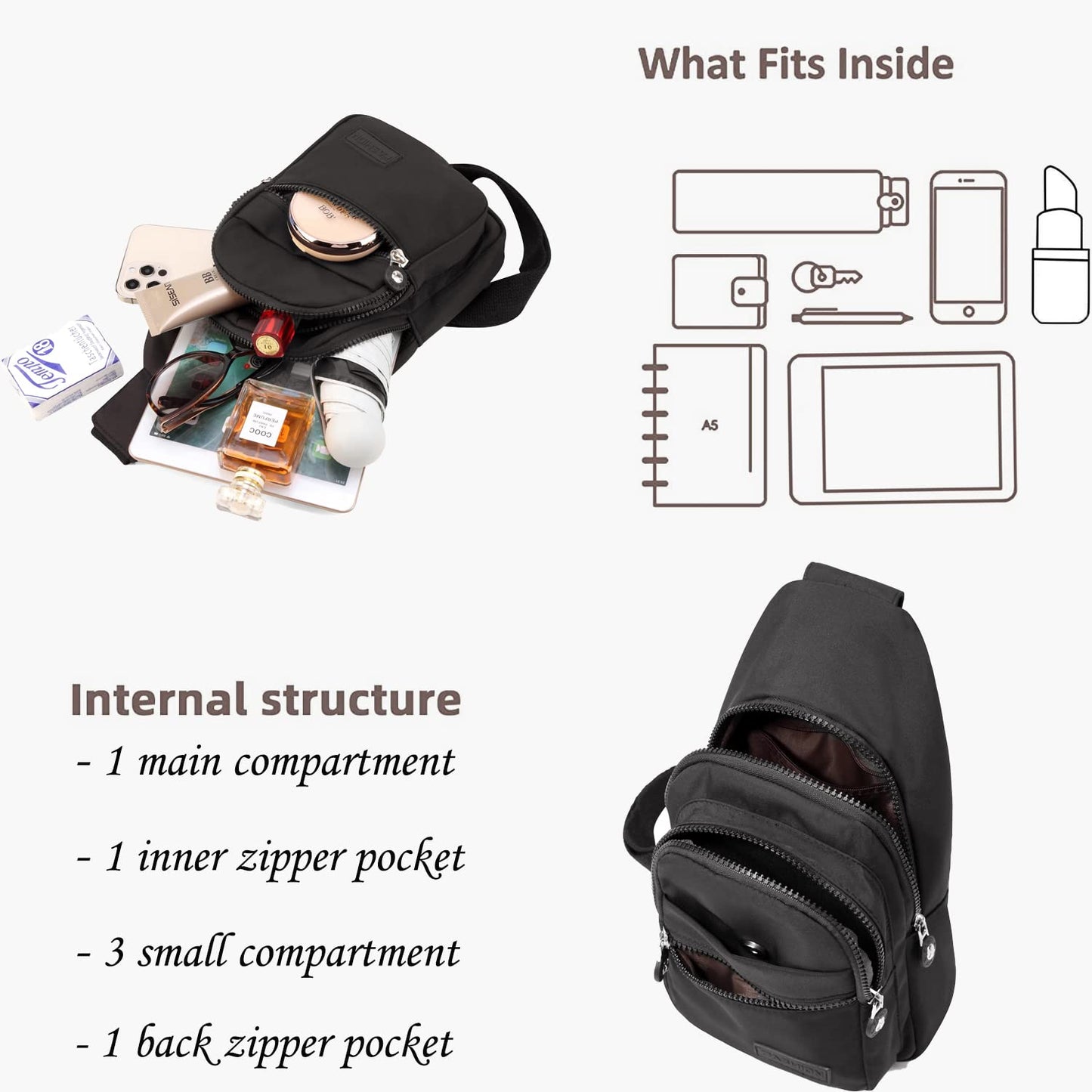 YAZEKOUS Small Sling Bag for Women Men, Crossbody Sling Backpack, Casual Daypack Backpacks Crossbody Bag for Hiking Travel