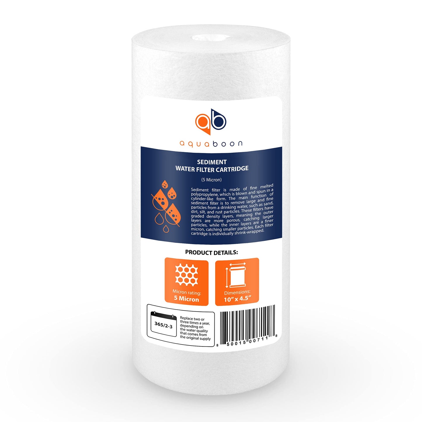 Aquaboon 5 Micron 10 x 4.5 Well Water Sediment Filter Replacement Whole House Water Filter Cartridge Compatible with DGD-5005, WFHD13001B, 20-Pack