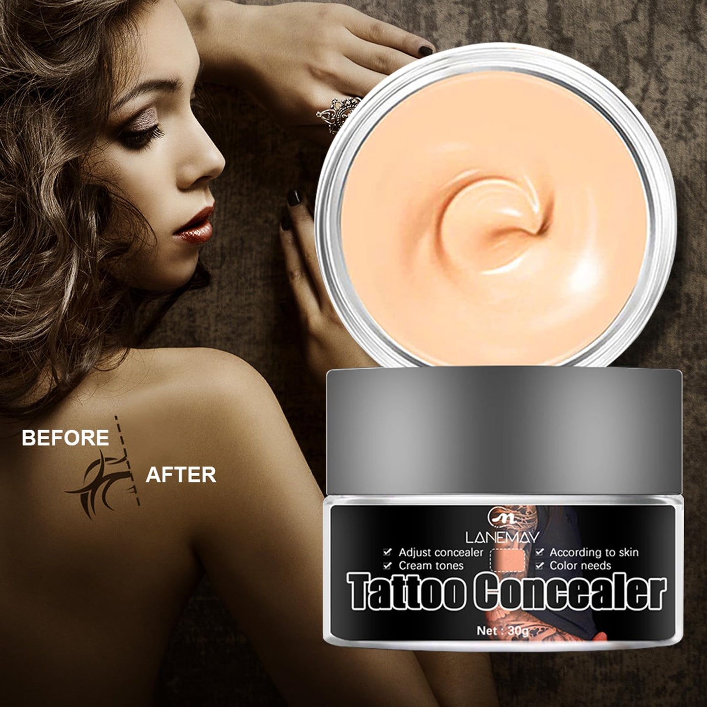 Tattoo Cover Up, Invisible Waterproof Concealer,Long Lasting Professional Skin Makeup Concealer Kit for Body Leg Tattoo, Light Colors,30g