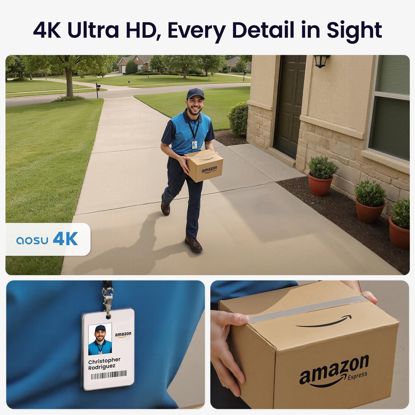 AOSU 4K Solar Security Cameras Wireless Outdoor, Expandable to 16TB (32GB Built-in) HomeCortex Home Security System + 4 Extra Solar Panel, AI Face Recognition & Behavior Detection, 4-Cam Kit
