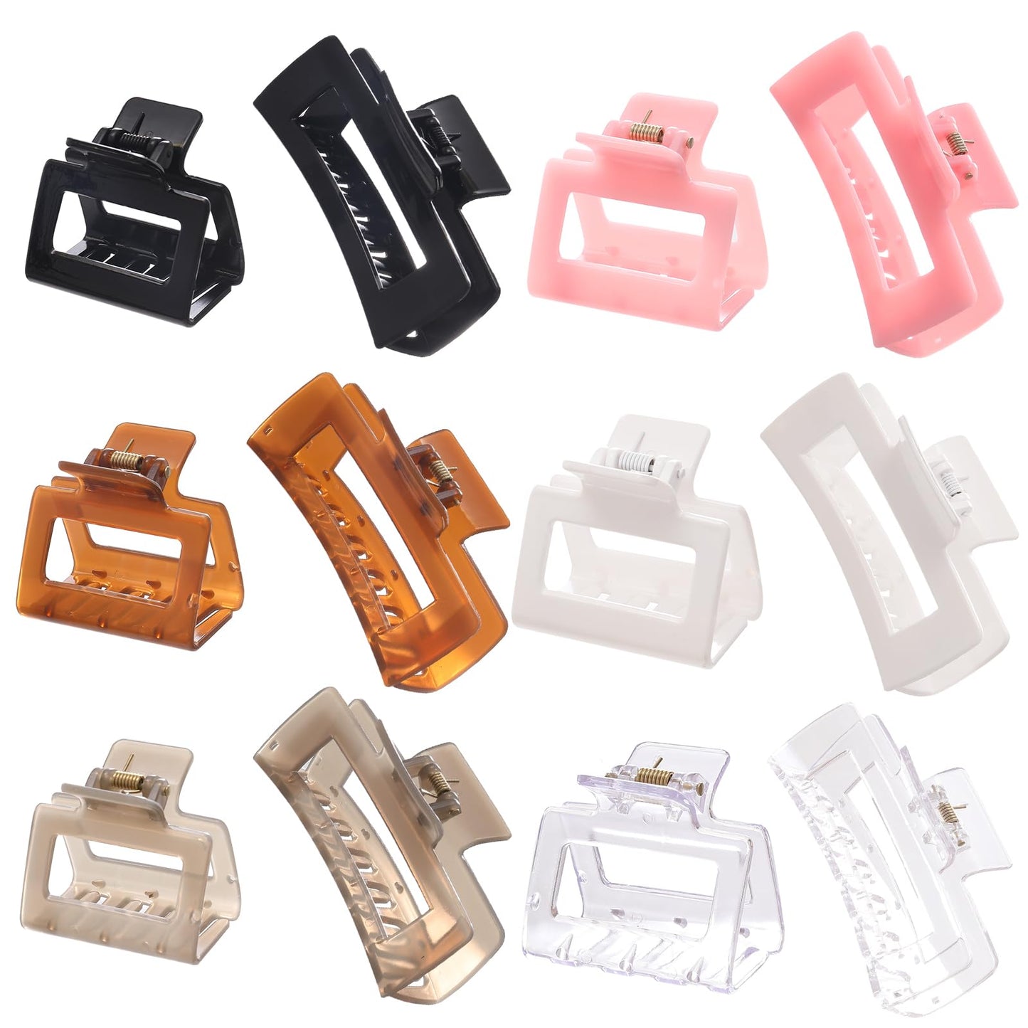 Alemaky 12 Pack Square Claw Clips, Big and Small Neutral Rectangle Hair Claw Clips, Non-slip Matte Large Hair Clips for Women,Strong Hold jaw clip for Thick Thin Hair (clear Jelly colour)