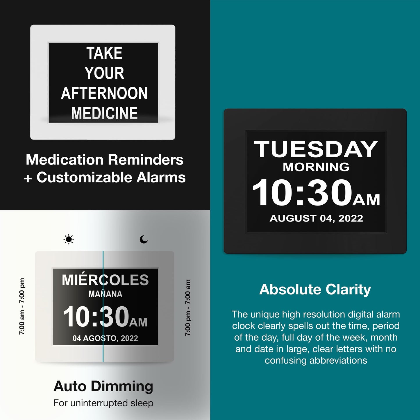 American Lifetime【New 2025】 Dementia Clock Large Digital Clock for Seniors, Alzeimer Clock Large Display with Custom Alarms, Clock with Day & Date for Elderly, Number Digital Calendar Black